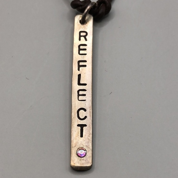 Reflect inspirational statement necklace sterling 925 clasp leather cord. - Picture 3 of 4